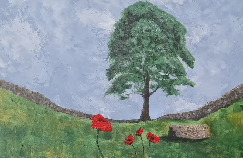 551 Original Landscape Painting – 'Poppies At Sycamore Gap' 1