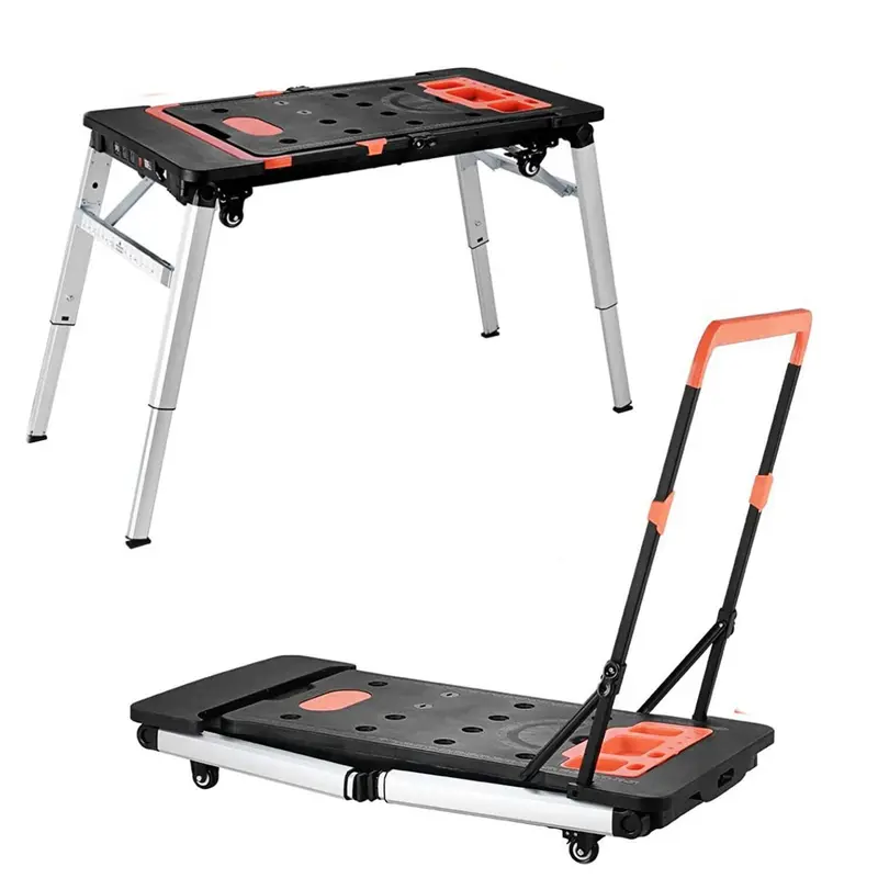 7-In-1 Folding Portable Workbench With 4-Caster Wheels, Scaffold & Car Creeper 1