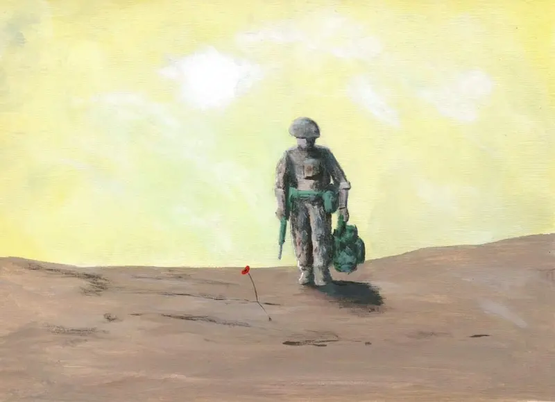 Acrylic War Narrative Painting: 'Walking Home – Iraq' 1