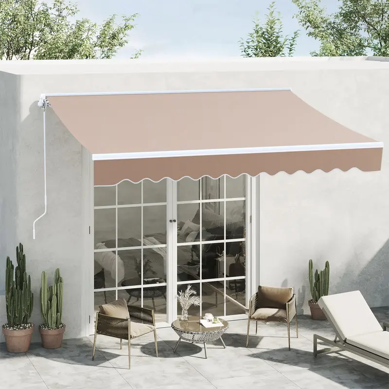 Arlopu 10' X 8.2' Manual Retractable Patio Awning – Adjustable Outdoor Deck Or Door Canopy For Shade & Weather Protection 1