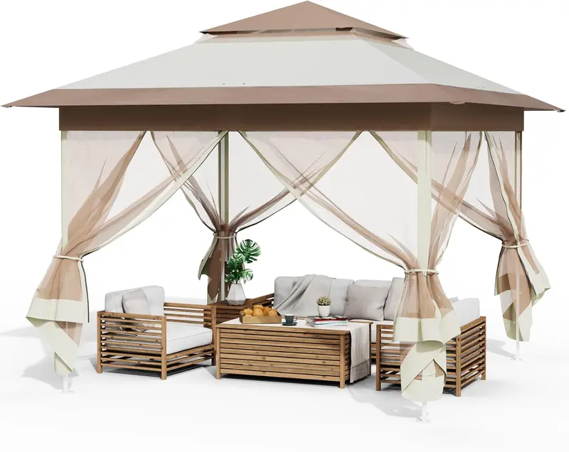 Arlopu 11×11 Ft Instant-Setup Gazebo Tent – Lightweight Outdoor Canopy With Integrated Mosquito Netting For Garden Or Backyard 1