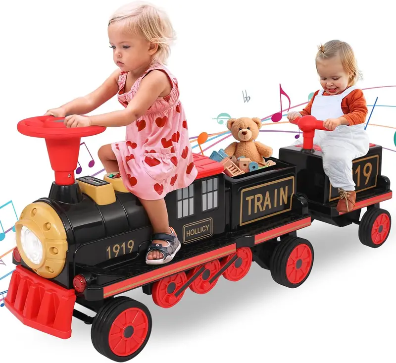 Arlopu 12V 3-Seat Electric Train With Carriage – Trackless Ride-On Toy Set Featuring Onboard Storage & Charging Support 1