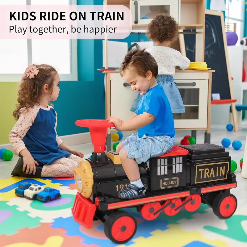 Arlopu 12V Battery-Powered Ride-On Train – Trackless 2-Seater Toy With Lights, Sounds, Horn, Bluetooth, Storage & Charger 1