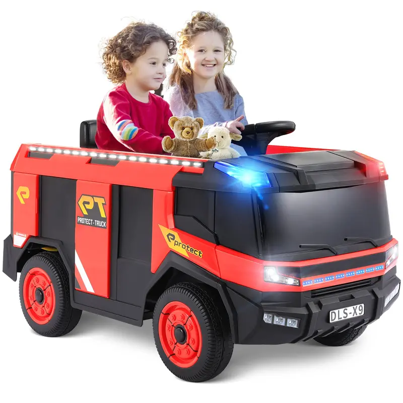 Arlopu 12V Ride-On Emergency Vehicle – Fire Truck & Police Car Combo With Remote, Siren, Bluetooth & Led Lights 1