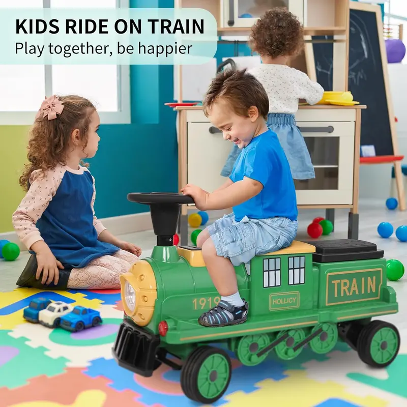 Arlopu 12V Trackless Ride-On Train – 2-Seater Electric Toy Train With Lights, Sounds, Horn, Storage Compartment & Charging Kit 1