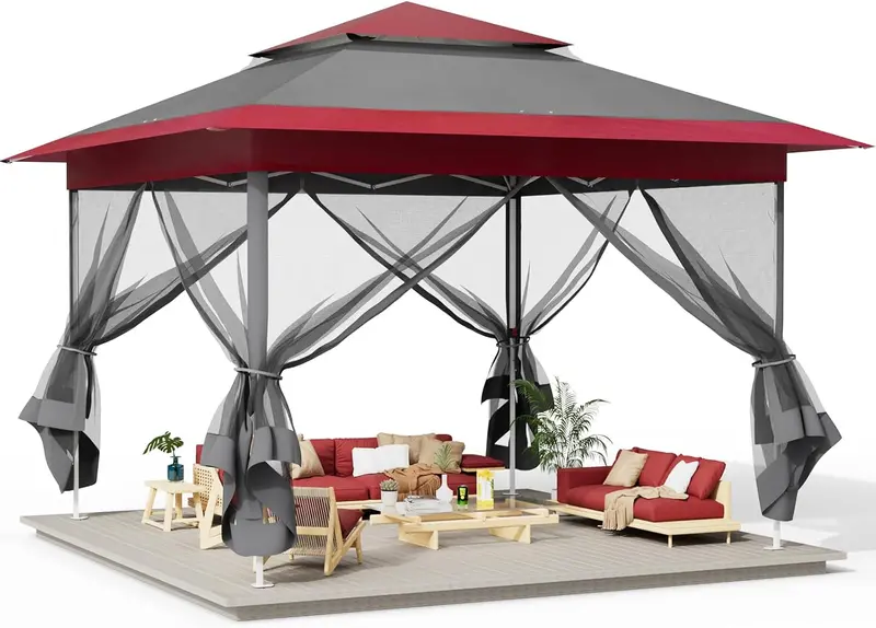 Arlopu 13×13 Ft Instant Pop-Up Gazebo Tent – Easy-Fold Outdoor Canopy Shelter With Full-Side Mosquito Netting 1