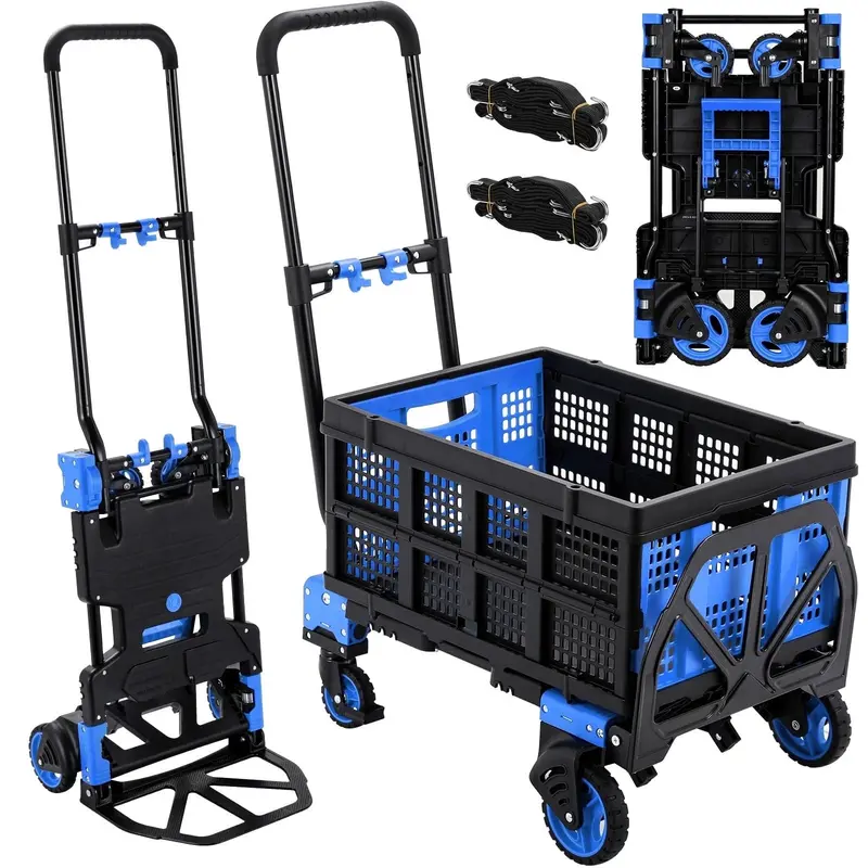 Arlopu 2-In-1 Heavy-Duty Folding Hand Truck – 4-Wheel Utility Cart With Retractable Handle & Built-In Storage Boxes (330 Lb Capacity) 2