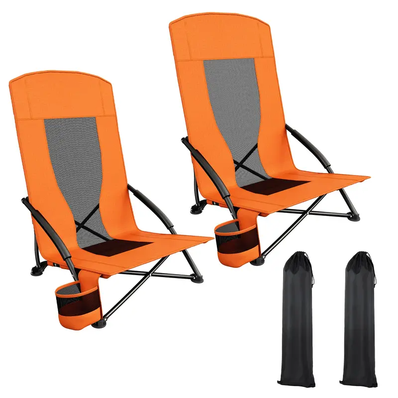 Arlopu 2-Pack Lightweight Beach Chairs – Low-Profile Folding Chairs With Carry Bag, Cup Holder & 350 Lb Weight Capacity 1