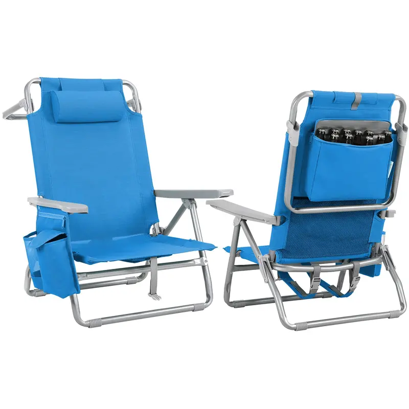 Arlopu 2-Pack Low-Profile Beach Chairs – Backpack-Style Folding Seats With 5 Recline Angles, Headrest & Accessory Kit 1