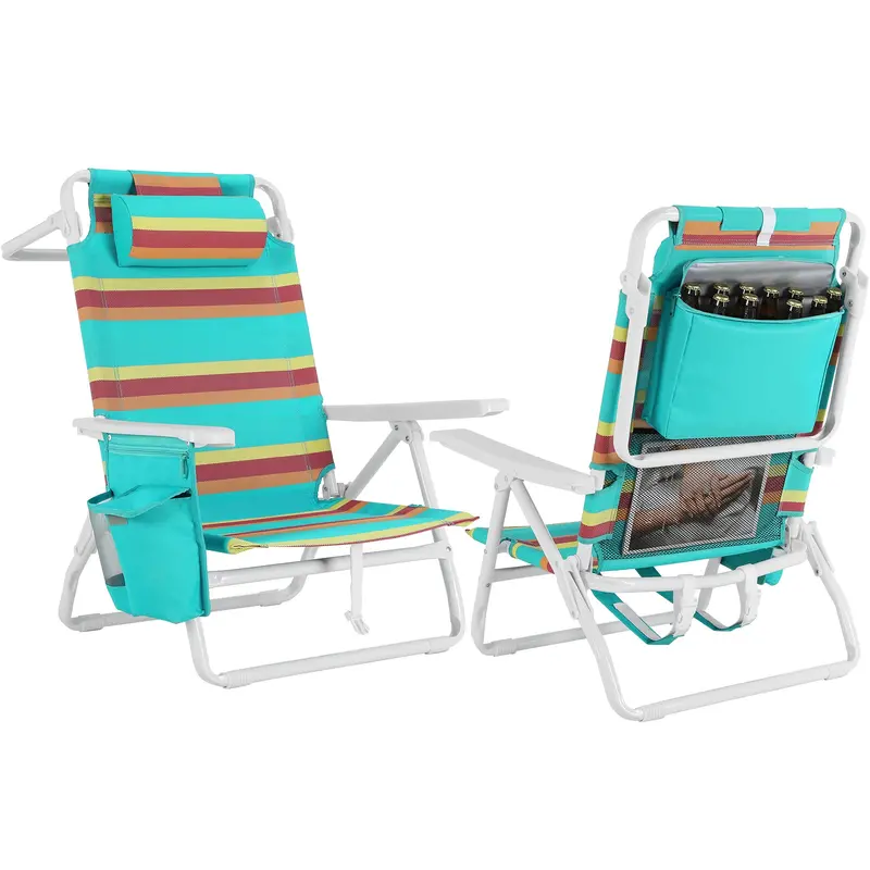 Arlopu 2-Pack Reclining Backpack Beach Chairs – Low-Profile, 5-Position Chairs With Cooler Pouch, Towel Bar & Carry Bag 1