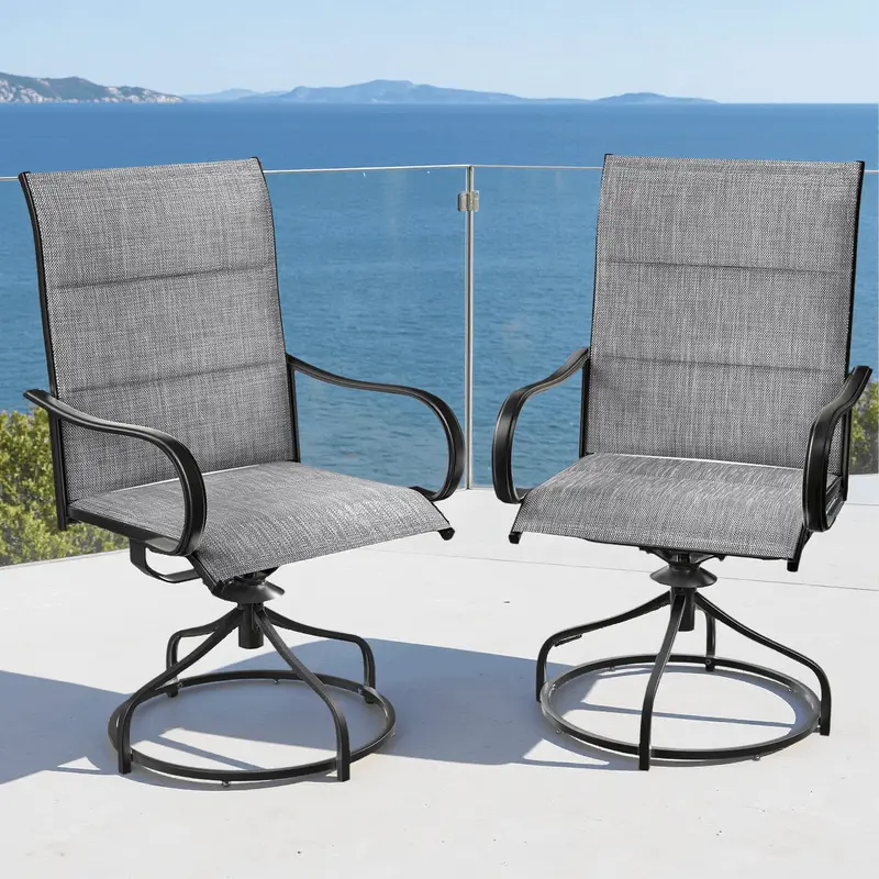 Arlopu 2-Piece Outdoor Swivel Dining Chairs – Padded High-Back Gray Seats With Breathable Textilene For All-Season Patio Use 1