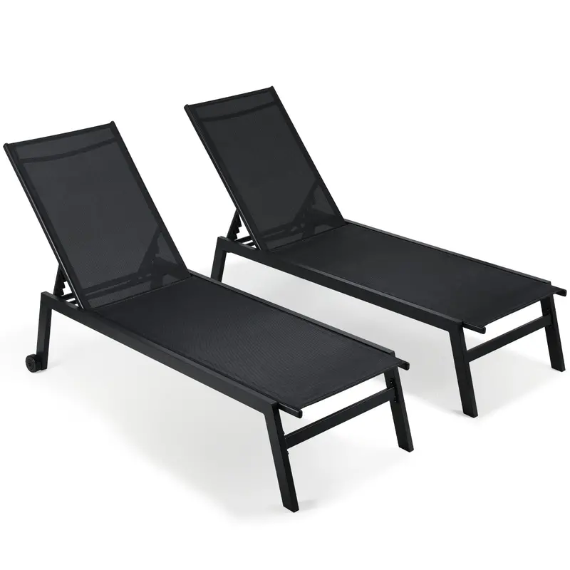 Arlopu 2-Piece Wheeled Chaise Lounge Set – Foldable Sunbathing Chairs For Yard, Lawn, Deck Or Pool Area 1