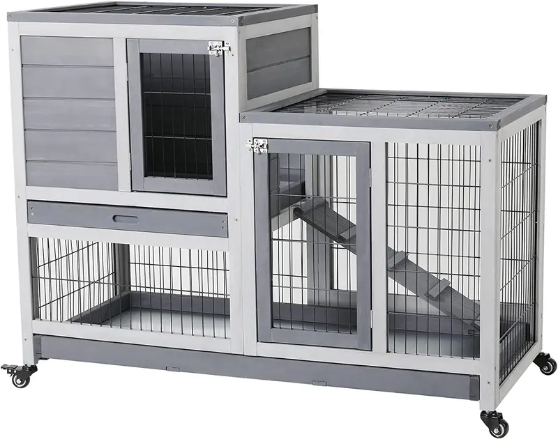 Arlopu 2-Story Rabbit Hutch With Casters – Mobile Wooden Small Animal Cage For Backyard Or Patio Use 1