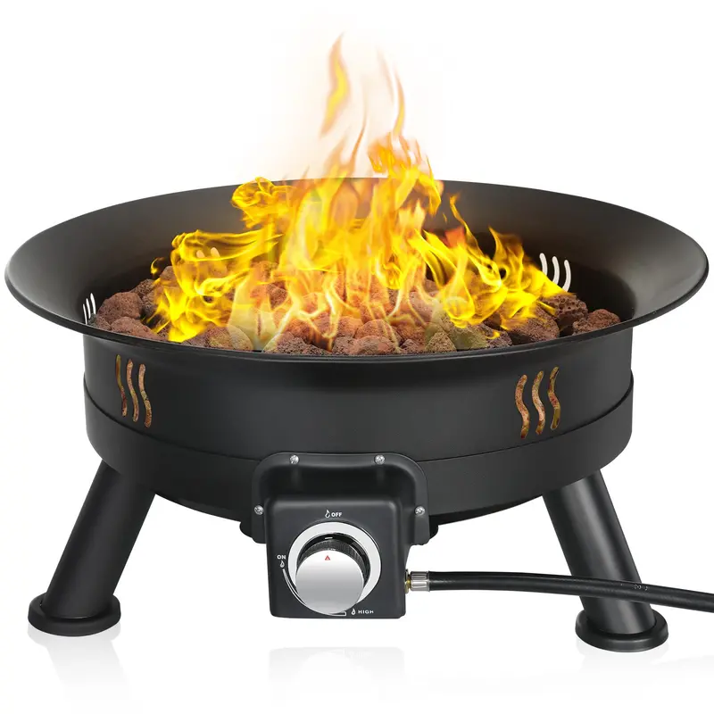 Arlopu 24" Portable Propane Firebowl – 52,000 Btu Outdoor Gas Fire Pit With Cover & Lava Rocks 1