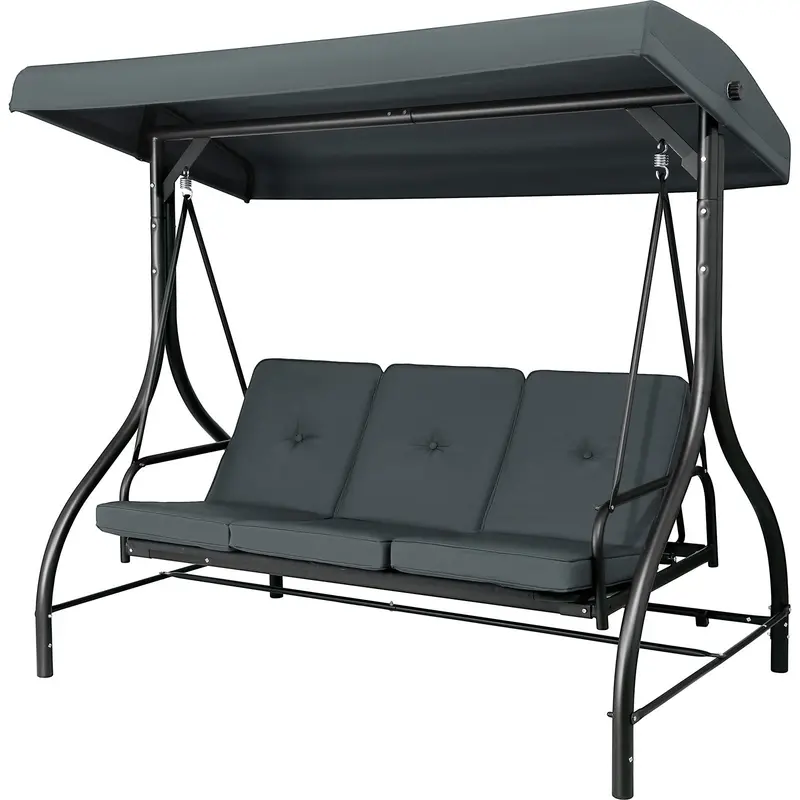 Arlopu 3-Person Outdoor Porch Swing – Glider Bench With Adjustable Sun Canopy, Removable Cushions, And Backyard-Friendly Design 1