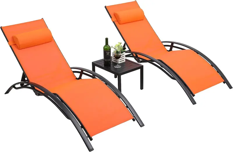 Arlopu 3-Piece Adjustable Chaise Lounge Set – Poolside & Beach Recliners With Headrests & Side Tables 1