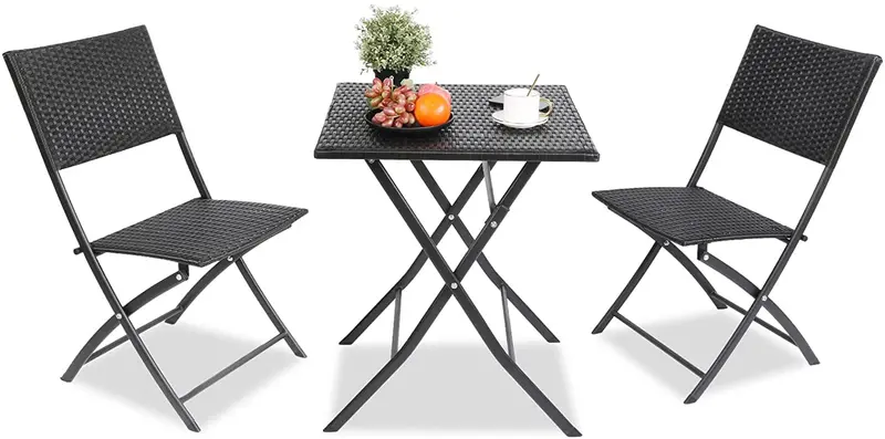 Arlopu 3-Piece Pe Rattan Bistro Set – Foldable Outdoor Patio Table & Chairs 1