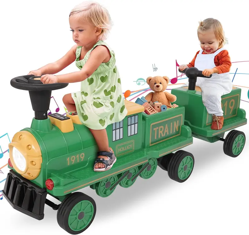 Arlopu 3-Seater Ride-On Train Set – Battery-Powered Trackless Train With Integrated Carriage For Toddlers 1