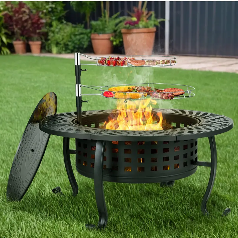 Arlopu 37-Inch Multi-Function Outdoor Fire Pit – Wood-Burning Patio Fire Bowl With Lid, Poker, And Adjustable Ventilation 1