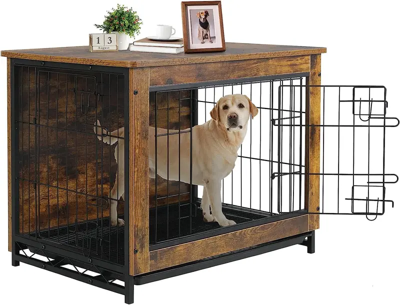 Arlopu 38.6-Inch Indoor Dog Crate Table – Minimalist Wooden Kennel With Double Access Doors And Easy-Clean Tray 1
