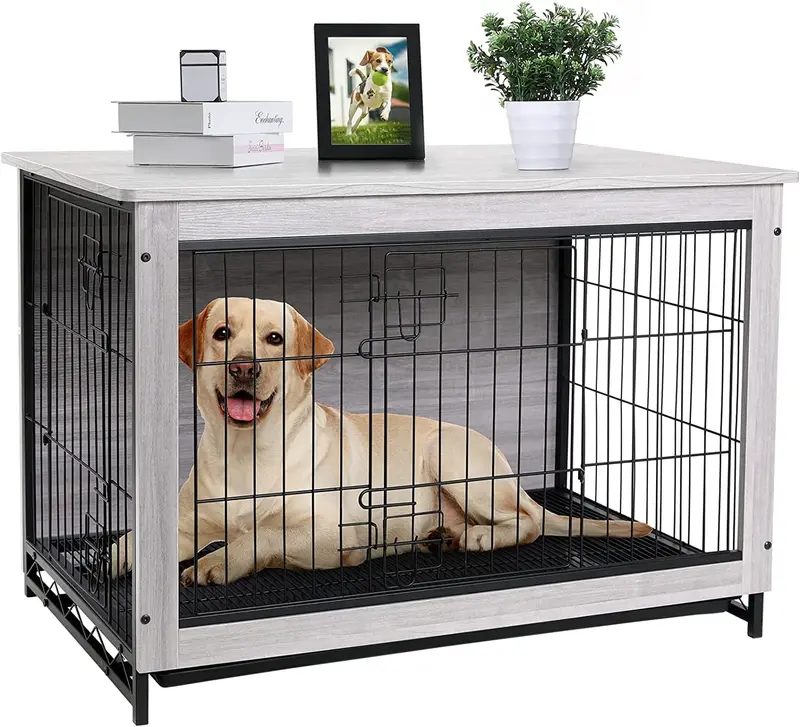 Arlopu 38.6-Inch Medium-Sized Dog Crate Furniture – Versatile Wooden Kennel End Table With Dual Doors And Storage Tray 1