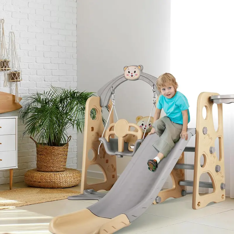 Arlopu 4-In-1 Toddler Playground Set – Slide, Swing, Climber & Basketball Hoop For Indoor Or Outdoor Use 1