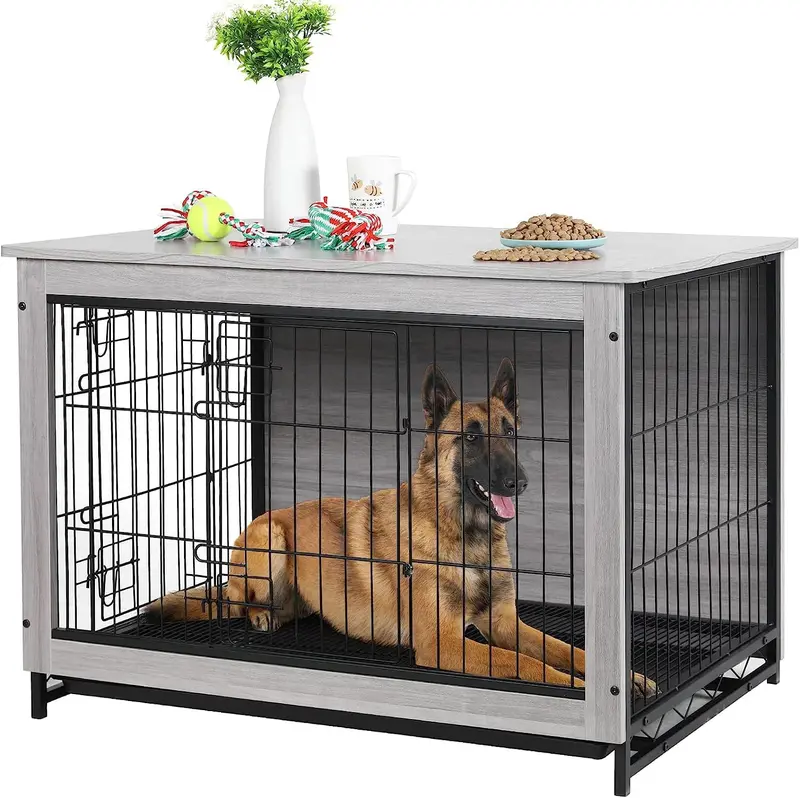 Arlopu 44.1-Inch Full-Size Dog Crate End Table – Elegant Wooden Kennel For Medium To Large Breeds 1