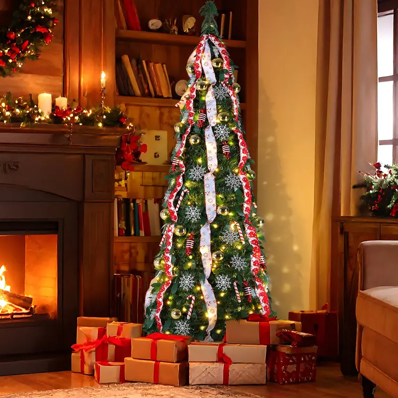 Arlopu 4Ft Glitter-Finished Pre-Lit Artificial Christmas Tree – Decorated Holiday Tree With 100 Lights, Candy Canes, Snowflakes, And Ornamental Balls 1