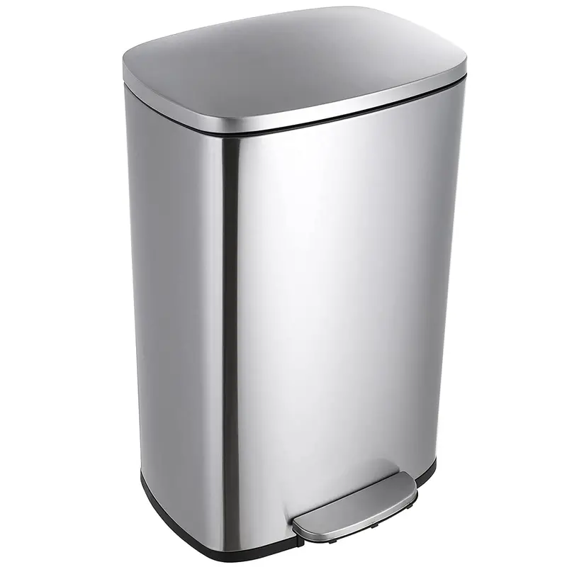 Arlopu 50-Liter (13.2-Gallon) Step Trash Can – Stainless Steel Kitchen Bin With Pp Buckets & Lid 1