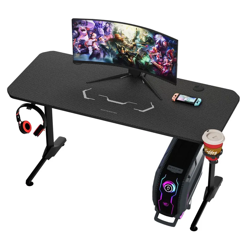 Arlopu 55-Inch T-Shaped Gaming Desk – Pc Workstation With Mouse Pad, Cup Holder & Headphone Hook 1