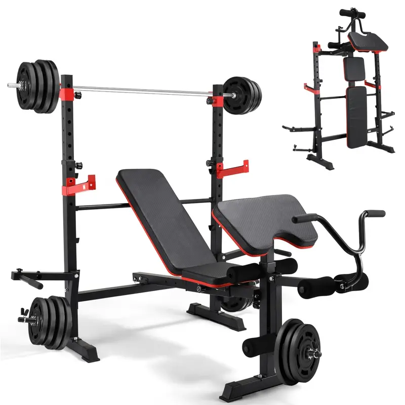 Arlopu 6-In-1 Adjustable Weight Bench – Heavy-Duty 900Lb Olympic Folding Bench With Squat Rack, Leg Extension & Preacher Curl Attachments 1