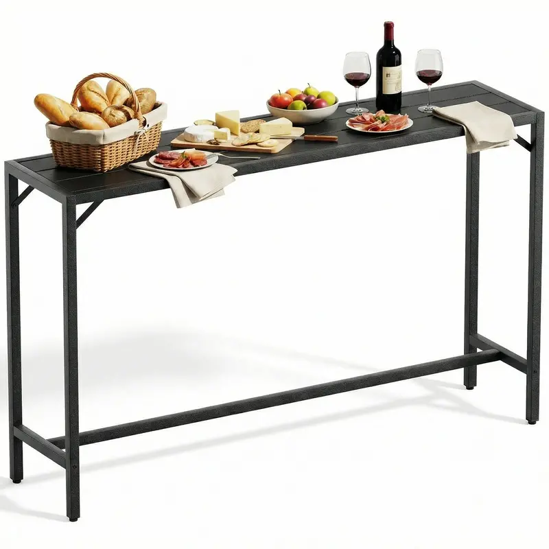 Arlopu 63-Inch Outdoor Bar Table – Rectangular Counter-Height Pub Table With Adjustable Feet & Waterproof Metal Frame 1