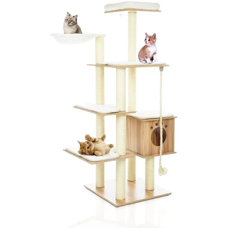 Arlopu 69-Inch Modern Cat Condo – Sleek Tall Climbing Tower With Hammock, Perch, Scratch Posts, And Soft Removable Cushions 1