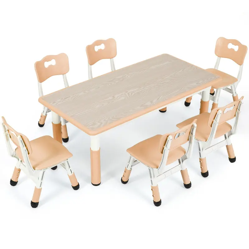 Arlopu 7-Piece Graffiti-Themed Kids Table & Chair Set—Height-Adjustable Play And Learning Center For Toddlers 1