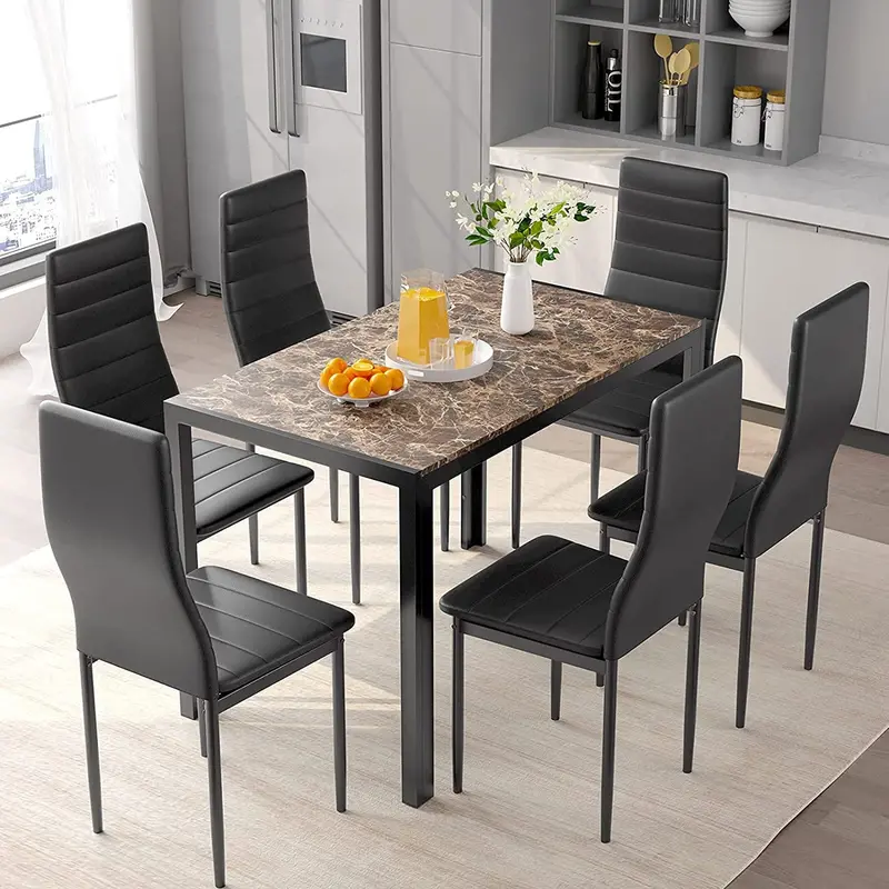 Arlopu 7-Piece Mdf Dining Set For Six: Durable Rectangle Table With Pu Leather Upholstered Chairs 1