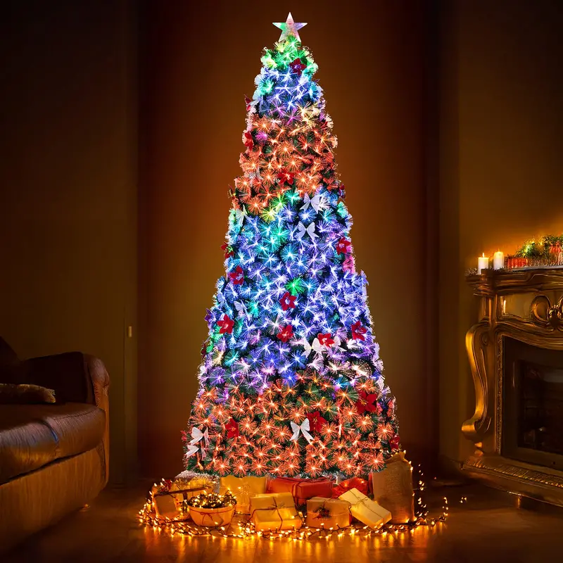 Arlopu 8/9/10Ft Fiber Optic Xmas Tree – Pre-Lit Artificial Christmas Tree Featuring Star Topper & Soft Glow Effect 1