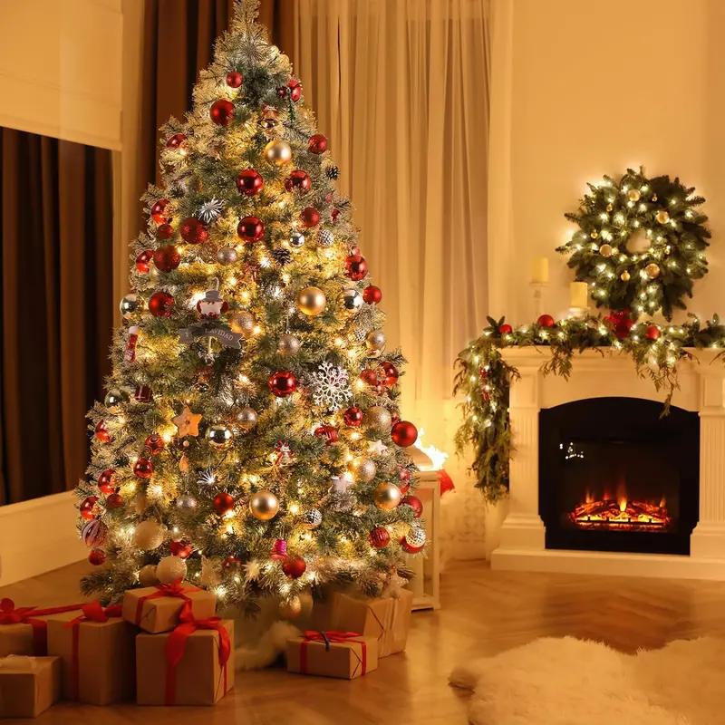 Arlopu 8-Foot Pre-Lit Fake Christmas Tree – Festive Cashmere Pine With 400 Warm White Leds & 1312 Tips 1
