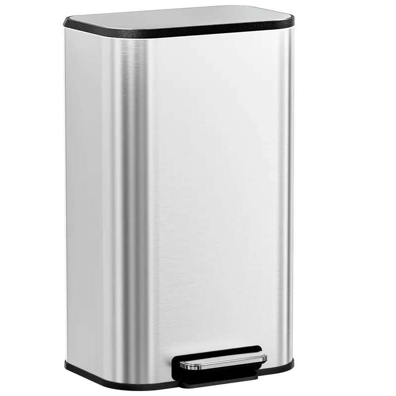 Arlopu 8-Gallon Square Stainless Steel Step Trash Can With Soft-Close Lid – Indoor Kitchen Garbage Bin In Silver 1