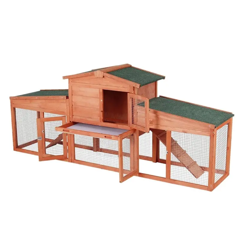 Arlopu 80.3-Inch Fir Wood Rabbit Hutch – Extra-Large Outdoor Bunny Cage With Asphalt Roof And Ample Ventilation 1