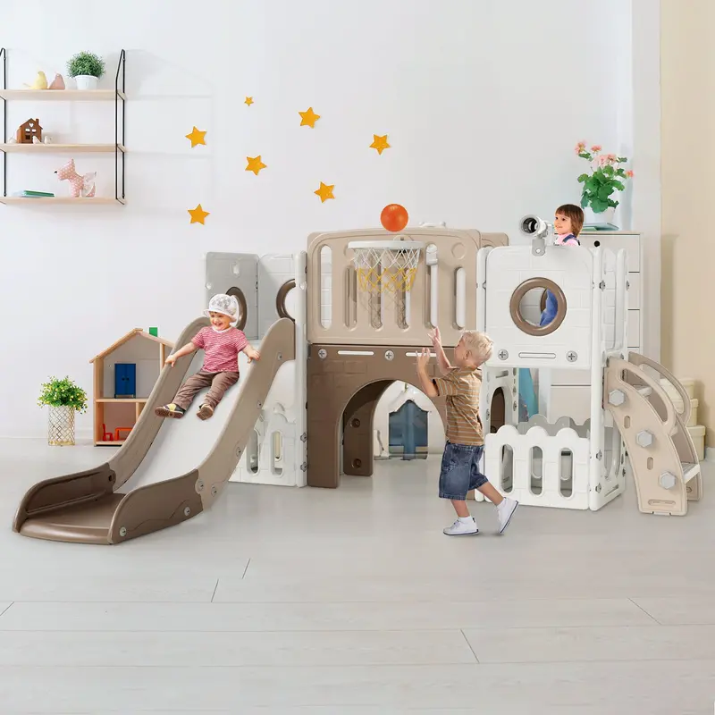 Arlopu 9-In-1 Freestanding Toddler Playset – Indoor/Outdoor Climber Slide With Telescope, Basketball Hoop, And Pedal Climber 1