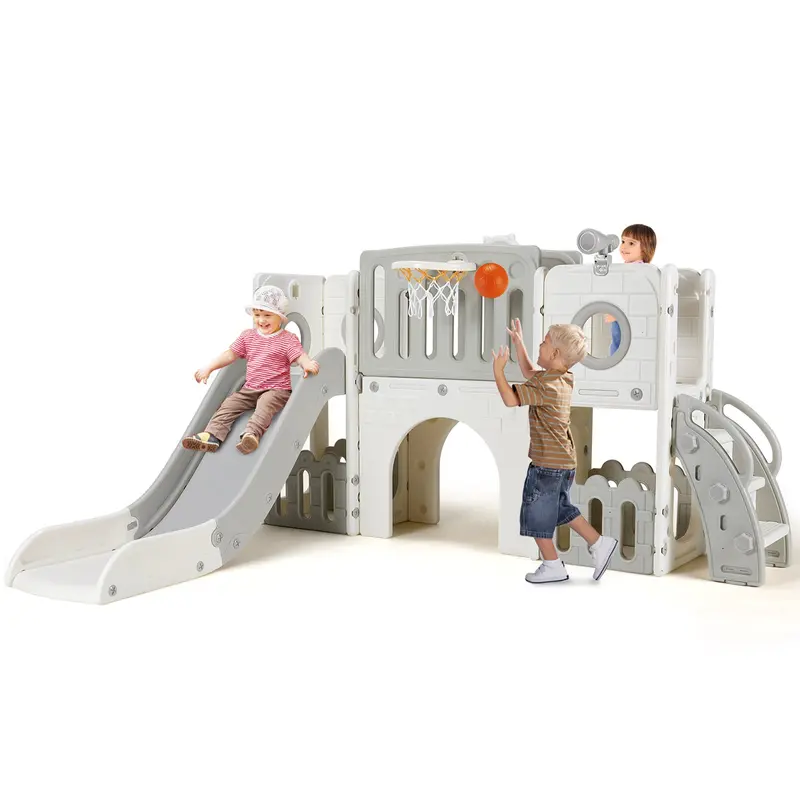 Arlopu 9-In-1 Indoor Playground For Toddlers – Slide, Climber, Basketball Hoop, Tunnel, Telescope & Storage Combo 1