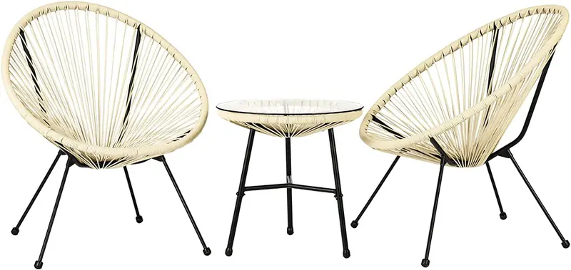 Arlopu Acapulco-Style Patio Bistro Set: 3-Piece All-Weather Conversation Set With Rope Chairs & Glass Table 1