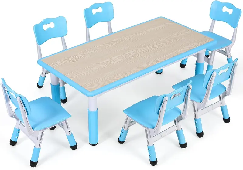 Arlopu Adjustable Kids Activity Table Set: 6-Chair Rectangular Art & Learning Center For Ages 2–10 1