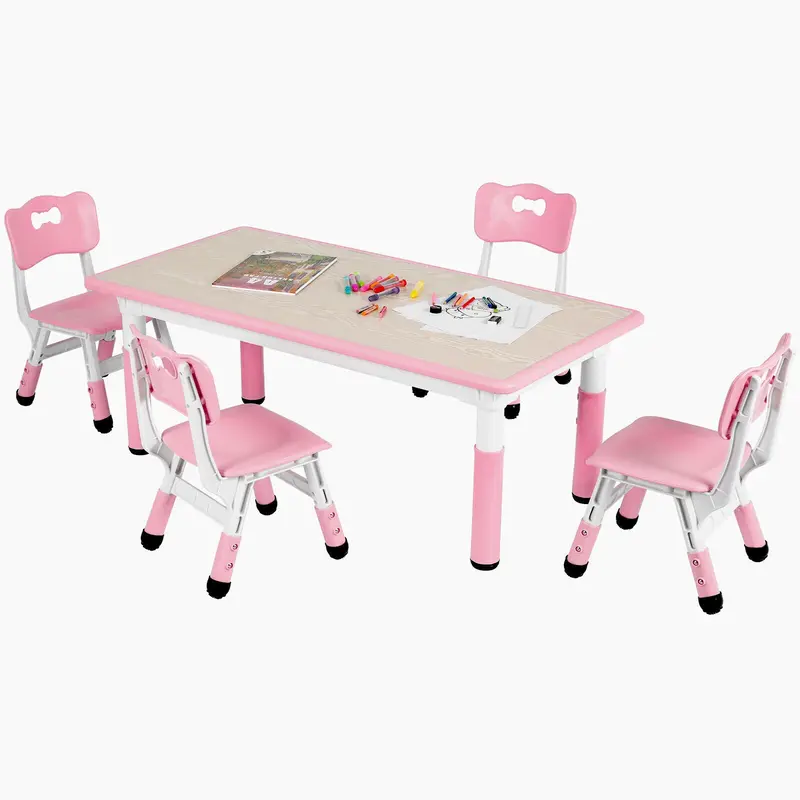 Arlopu Adjustable Kids Table & 4-Chair Set—Supports Arts & Crafts, Snacking, Homeschooling, And Homework 1