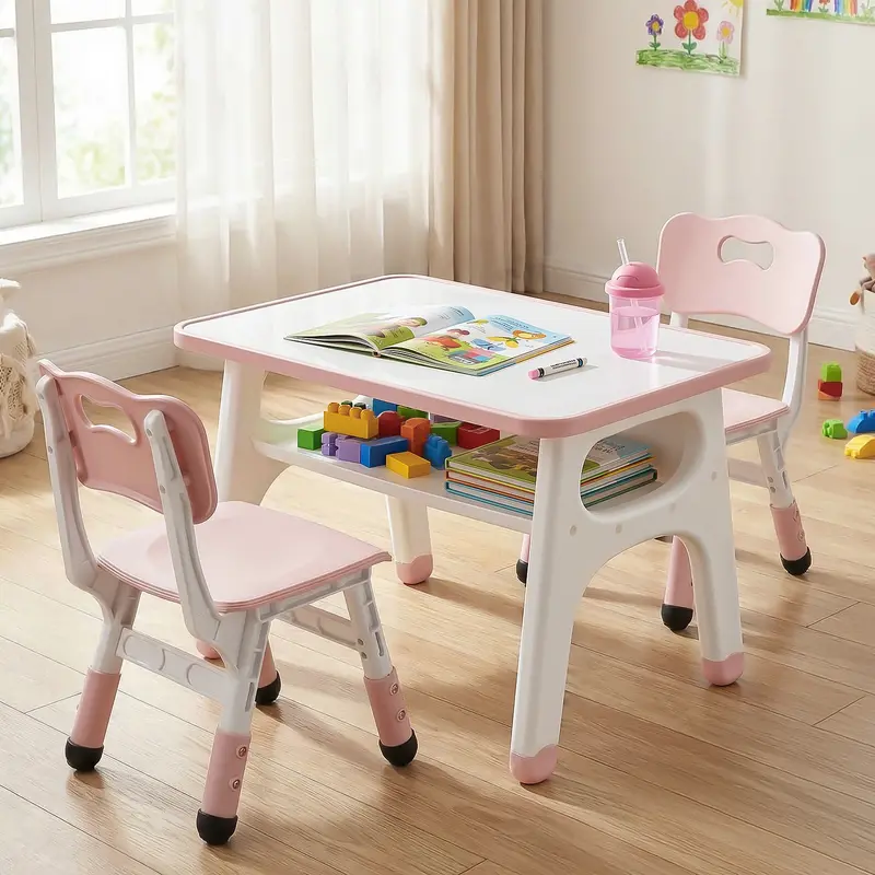 Arlopu Adjustable Toddler Table And Chair Set – Pink Graffiti Activity Desk For Home Or Classroom 1