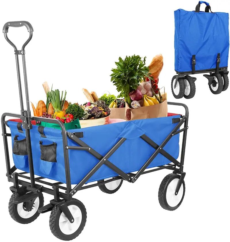 Arlopu Blue Folding Beach Wagon – Portable Outdoor Utility Cart With Smooth-Rolling Wheels 1