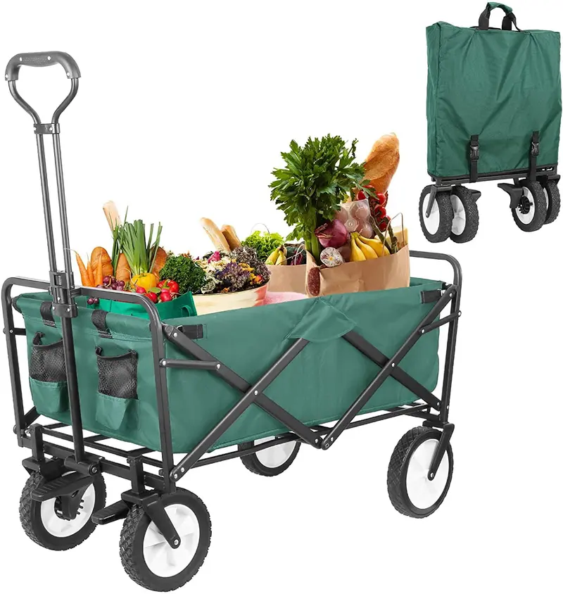 Arlopu Brake-Equipped Folding Wagon – Adjustable-Height Utility Cart For Camping, Sports & Shopping 1