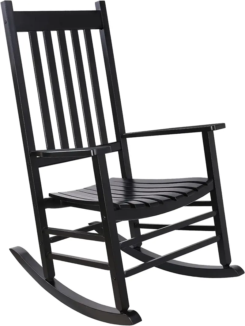 Arlopu Classic Wooden Rocking Chair – Outdoor Porch High-Back Rocker With Armrests (Single Unit) 1