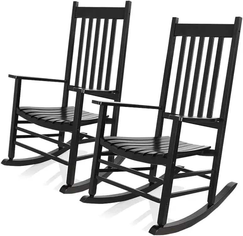 Arlopu Classic Wooden Rocking Chairs: 2-Piece Porch Or Patio Set With 350 Lb Weight Capacity 1