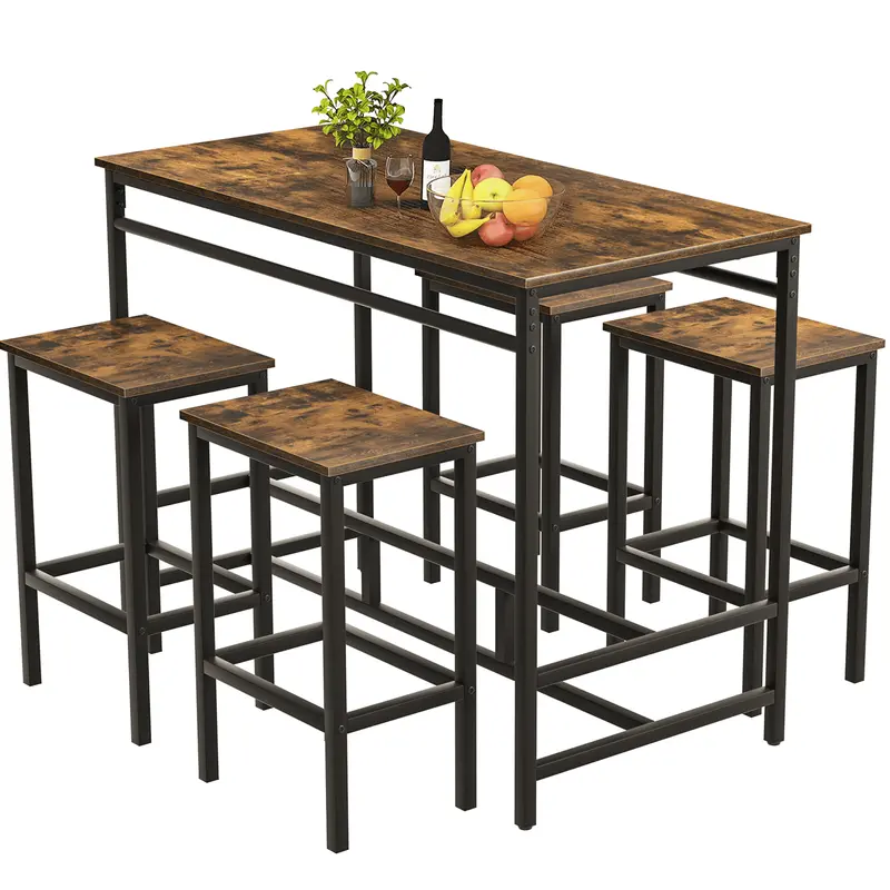 Arlopu Compact 5-Piece Bar Table Set With 4 Matching Stools For Small Kitchens, Dining Areas, Or Cafés 1